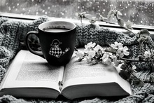 Tasse Kakao mit Buch